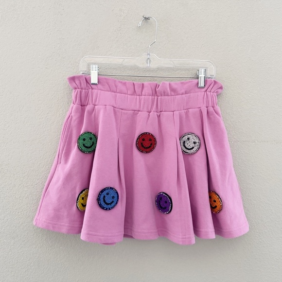 Queen Of Sparkles Smiley Face 3D Skort Set Med Pink Sweatshirt Skirt Casual Fun - Picture 10 of 16